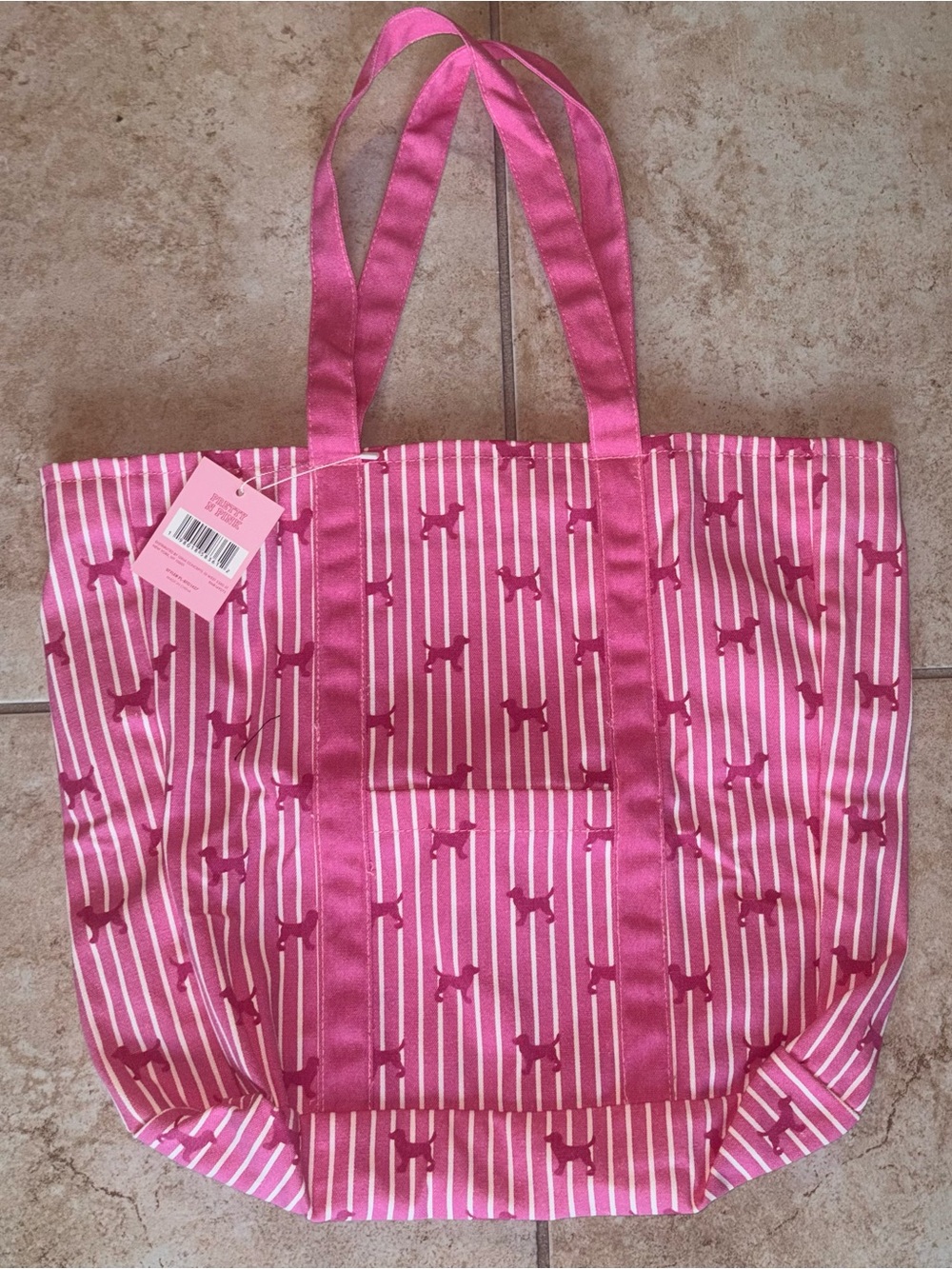 Pink Dog Striped Tote Bag with Bow Pattern - from Pretty N Pink